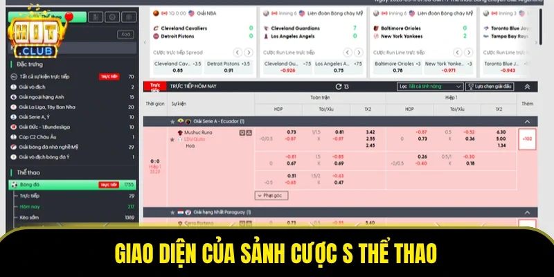Giao diện của sảnh cược S Thể thao