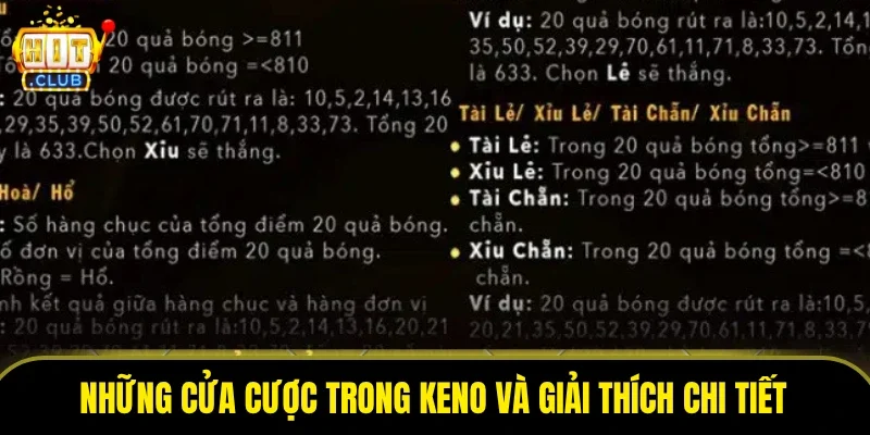 Những cửa cược trong Keno và giải thích chi tiết