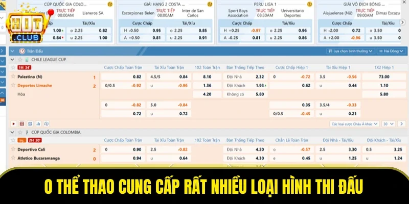 O Thể thao cung cấp rất nhiều loại hình thi đấu